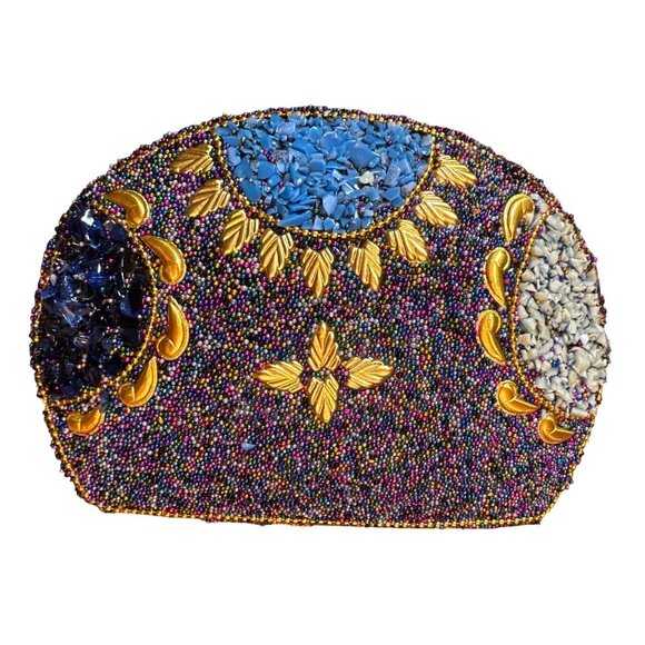 Handmade Ramla Beaded Clutch With Multicolor Mosaic Design & Chain Strap - Picture 2 of 7